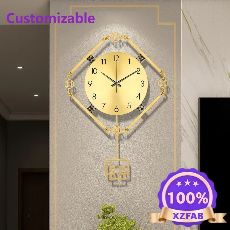 Factory Direct 2026 Wall clock living room fashion creative household brass wall clock modern light luxury personality mute Inte