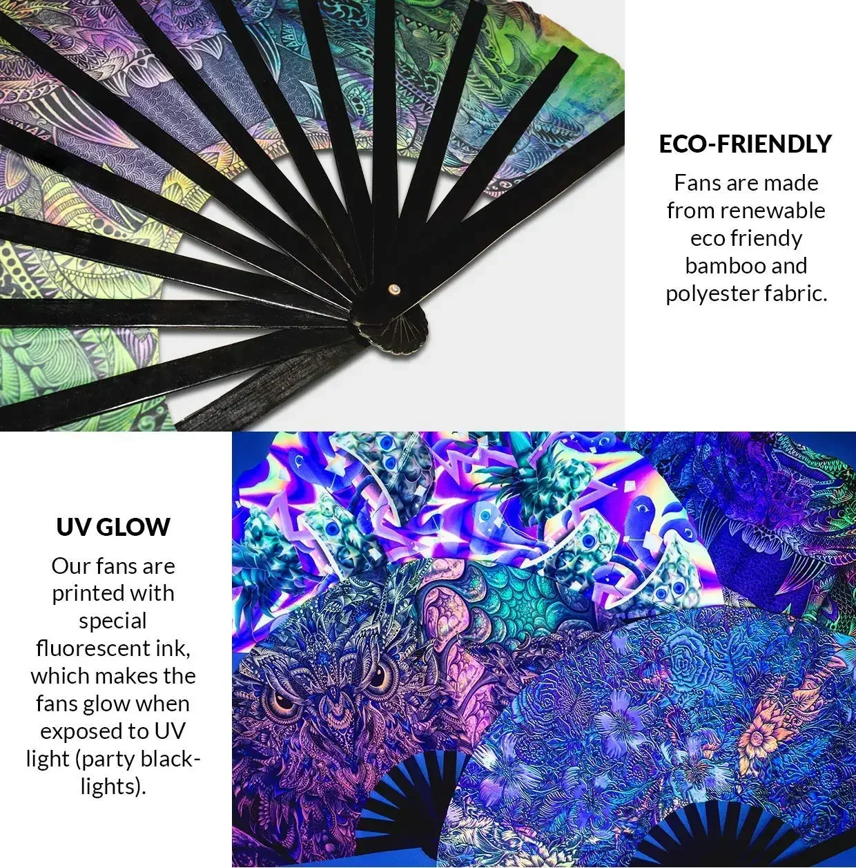 Custom UV Glow Folding Fan Personalized Handheld Folding Fans with Bamboo Frames Vintage Style for Dancing Cosplay Wedding Party