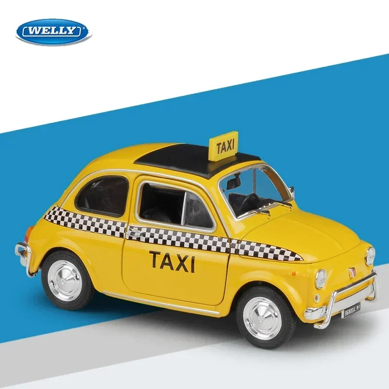 

WELLY1:24 Nuova Fiat 500 Taxi Simulation Alloy Car Model - Ideal Children's Toy and Collectible Gift