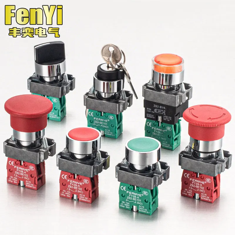 

22mm Start Stop Push Button Switch, Red Green Flat Head XB2-BA31, Emergency Stop Mushroom Head Plastic XB2BS542, Rotary Switch