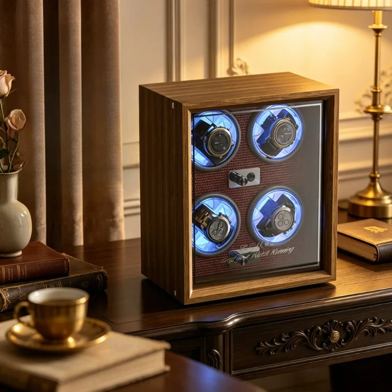 Wooden Automatic Watch Winder with Lid Quiet Anti Magnetic Dustproof Display Storage Box for Men Home Office Gift 시계 와인더