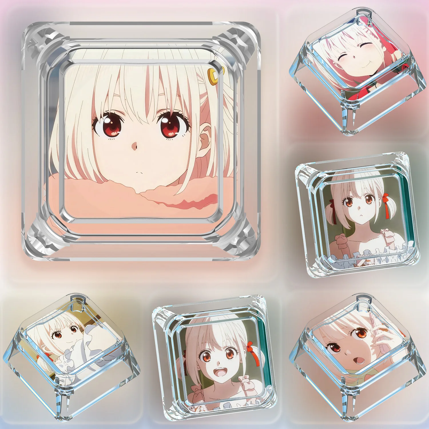 8 أنماط لتقوم بها بنفسك قصة آلهة ذاتية الصنع Lycoris لطيف لوحة المفاتيح الميكانيكية أغطية المفاتيح شفافة شفافة الميكانيكية Keycap هدية لعبة