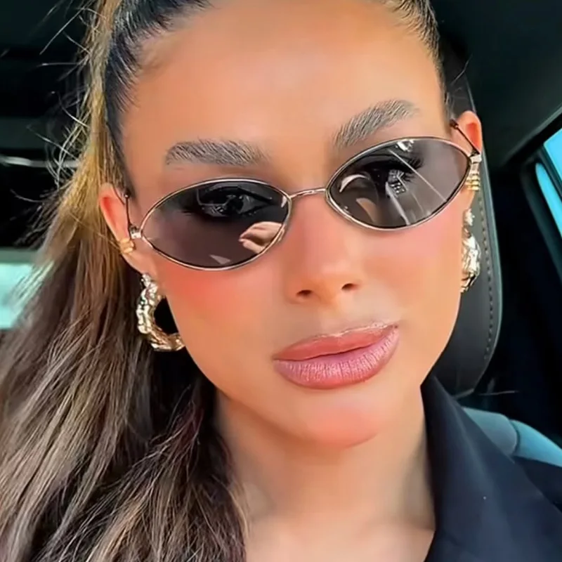 الرجعية القط العين امرأة النظارات الشمسية للنساء العلامة التجارية تصميم البيضاوي تتجه نظارات شمسية ظلال مكبرة الرجال إطار معدني خمر النظارات