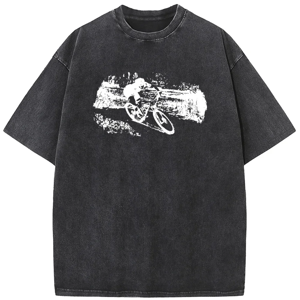 

Bicycle Riding Printed Men T-Shirt 230g Cotton O-Neck Washed T-Shirt Novelty Casual Loose Bleach T shirt Summer Bleached Tshirt