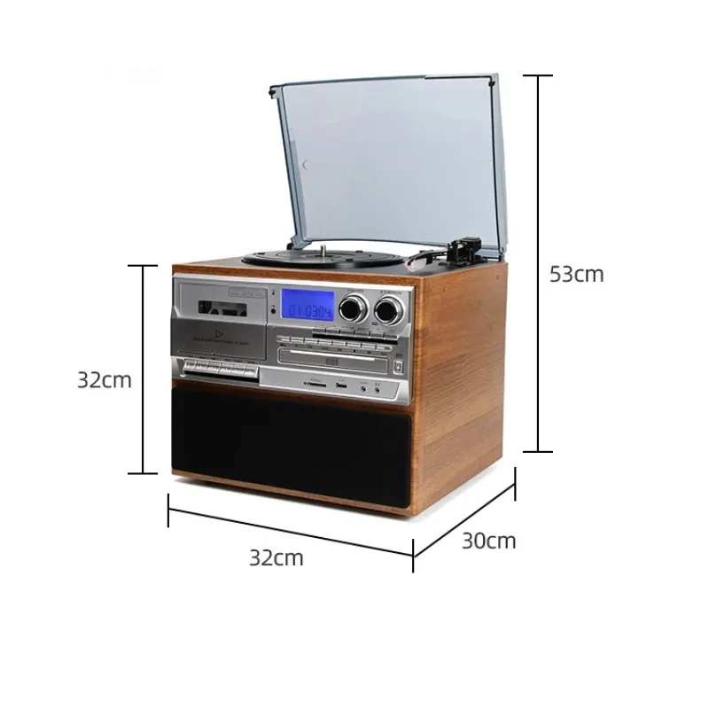 Vintage 8-in-1 Multifunctional Gramophone, Classic Vinyl Record Player with CD, Cassette, Radio & Speaker