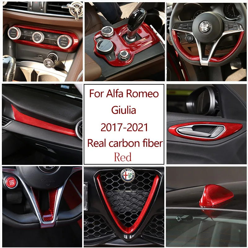Red Real Carbon FiberFor Alfa Romeo Giulia 2017-2021 Car Styling Car Interior Trim Sticker Accessories Car Modification