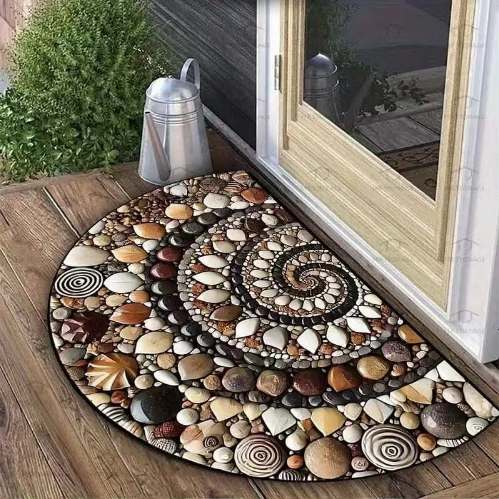 Root Tree Pebble Border Semi Round Non Slip Welcome Doormat Washable Floor Mat for Outdoor Entry Vintage Forest Home Decor Gift