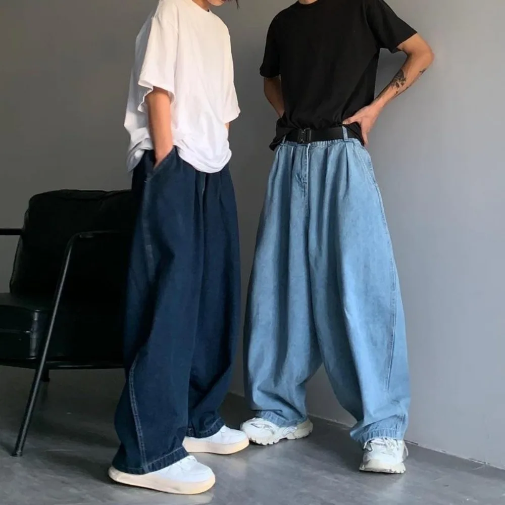 Wide Leg Jeans Men Loose American Style Casual Spring Autumn Trendy Retro Unisex Denim Trousers Boyfriend Oversize Streetwear