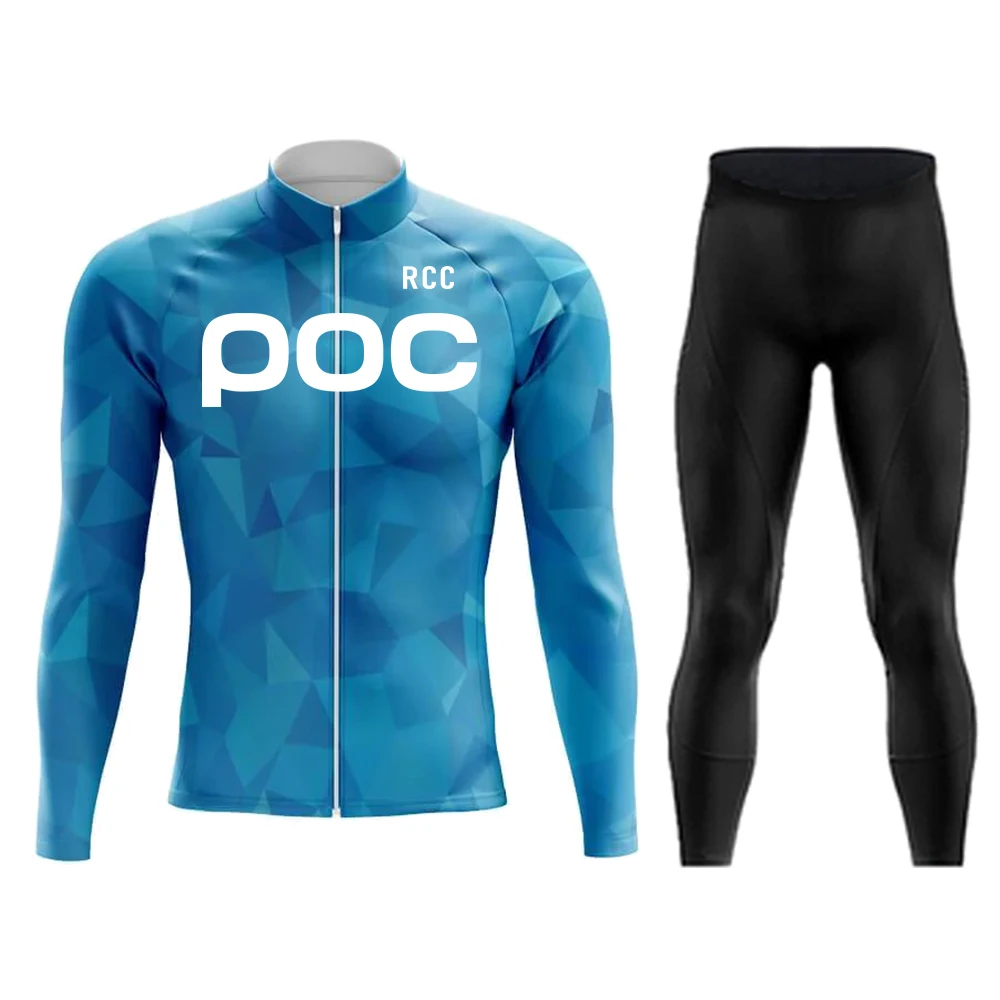 2024 POC Road Cycling Suit Men\'s Long Sleeve Sports Shirt Set Maillot Ciclismo Road Cycling Quick Drying