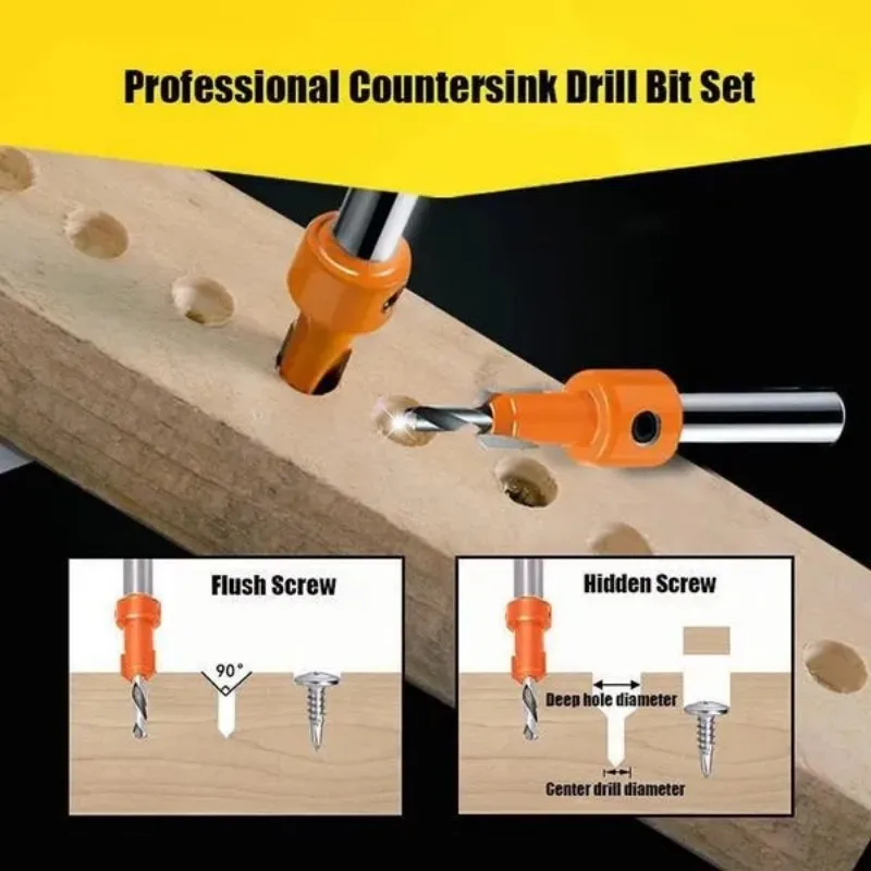 HSS Woodworking Countersink Router Bit Set, Extrator de Parafuso Remon, Demolição para fresa de madeira, 5pcs por conjunto