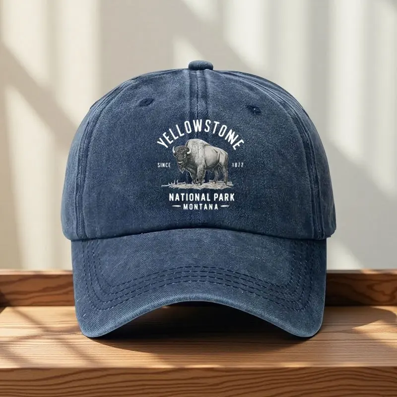 1pc Yellowstone Print Washed Baseball Cap for Adults, Minimalist Retro Style Casual Soft Adjustable Dad Hat, Perfect As Gift