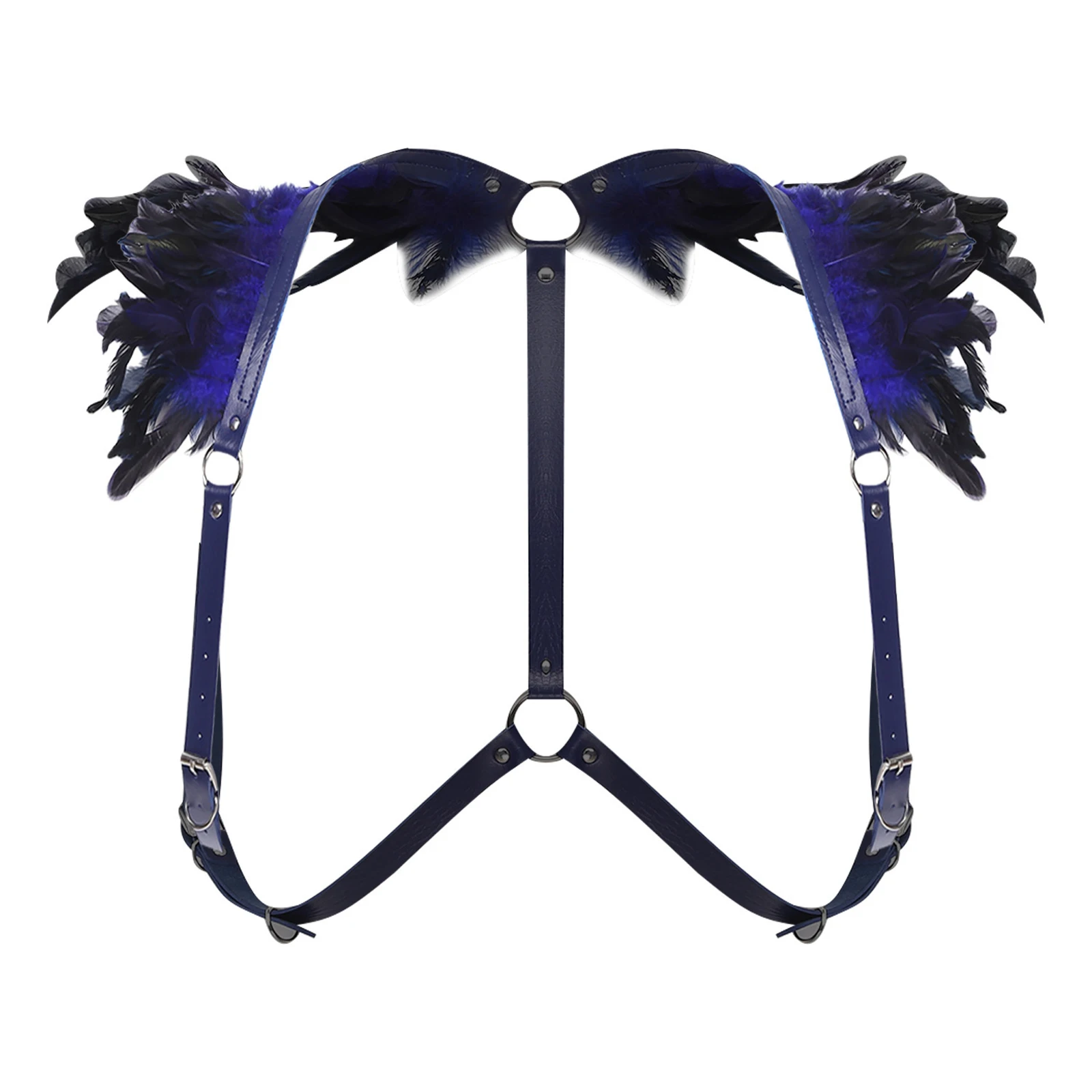 Épaulettes gothiques en plumes pour hommes et femmes, harnais de poitrine réglable, ceinture corporelle, accessoire de Costume de danse de chanteur, harnais d'épaule