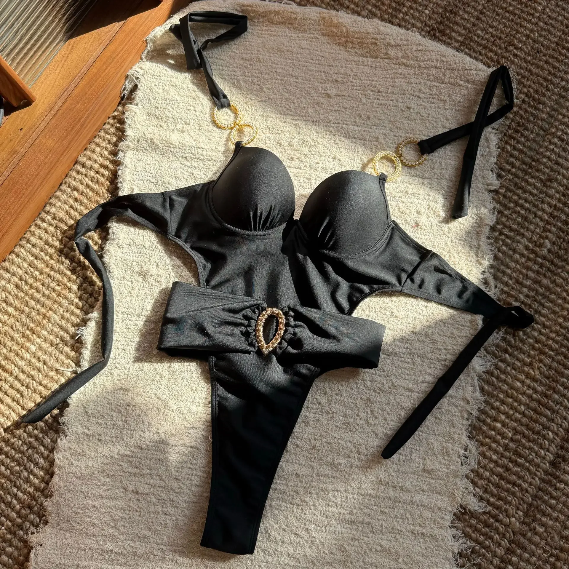 ชุดว่ายน้ำวันพีซแบบผูกคอ ทรงเซ็กซี่ ปี 2025 แบบดันทรง โชว์หลัง ช่วงขาสูง สำหรับผู้หญิง ใส่เที่ยวทะเลช่วงฤดูร้อน โมโนกินี