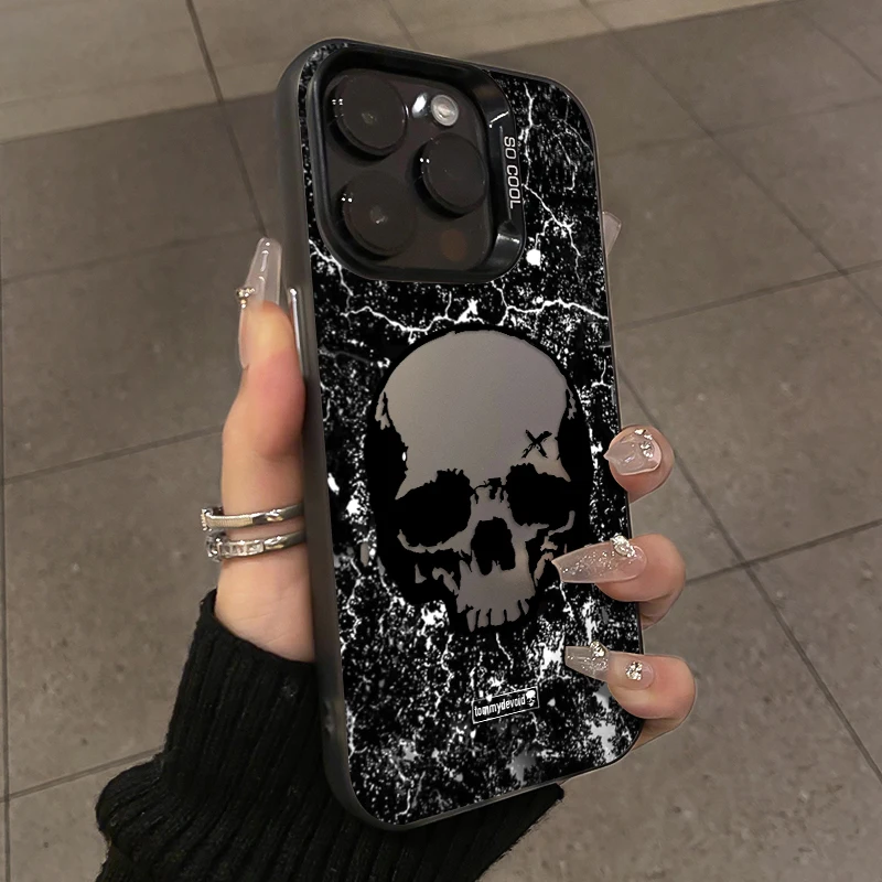 Personalized Skull Phone Cases for IPhone 14 ProMax 11 12 13 15 Pro X XR XSMax 7/8 14 Plus Laser Plated Shockproof Matte Cover