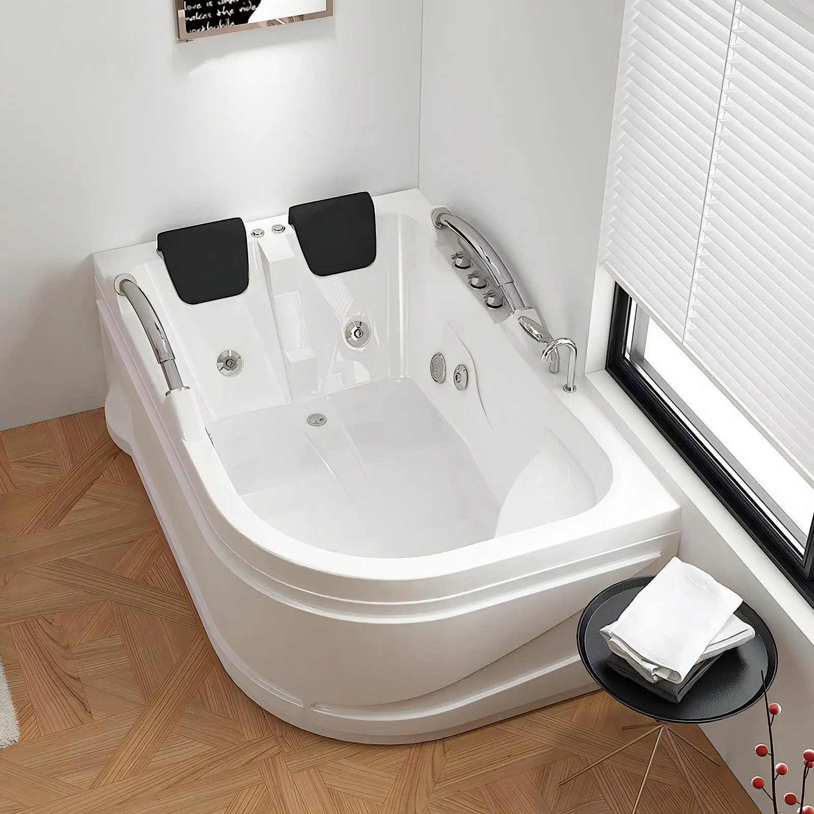 Whirlpool Massage Spa Bathtub Acrylic Rectangle White 2 Person 22 Jets 60gal+ Modern Freestanding Soaking Tub Bubble Surf