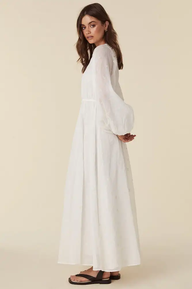 TEELYNN-Robe longue à manches longues pour femmes, col en V vintage, lanterne, robe maxi pour femmes, robe décontractée, robes brodées en coton, été Boho Beach Vestieducational