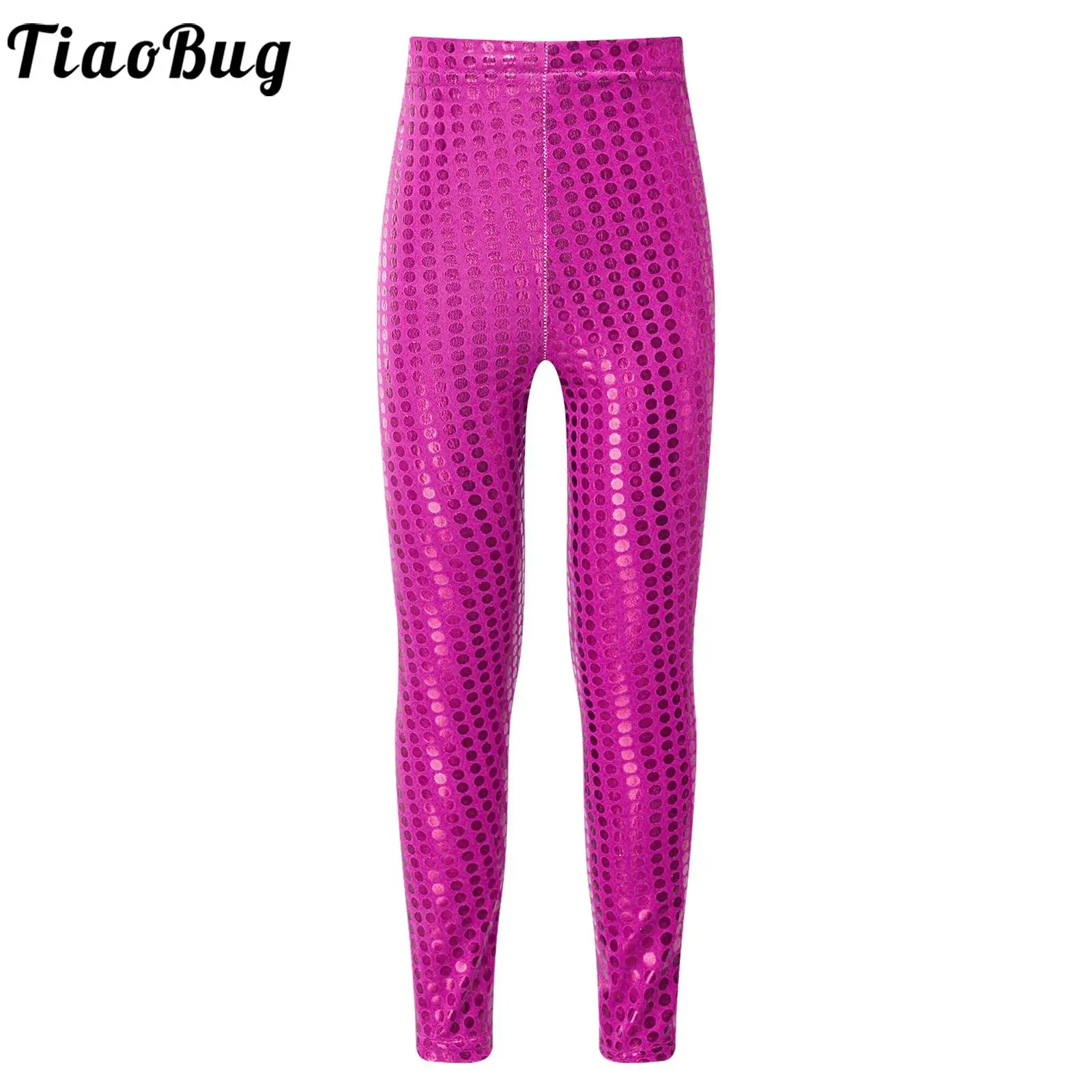 Kid Girls Shiny Dots Leggings Jazz Hip Hop Street Dance Costume Elastic Waistband Skinny Pants for Disco Party Stage Performance