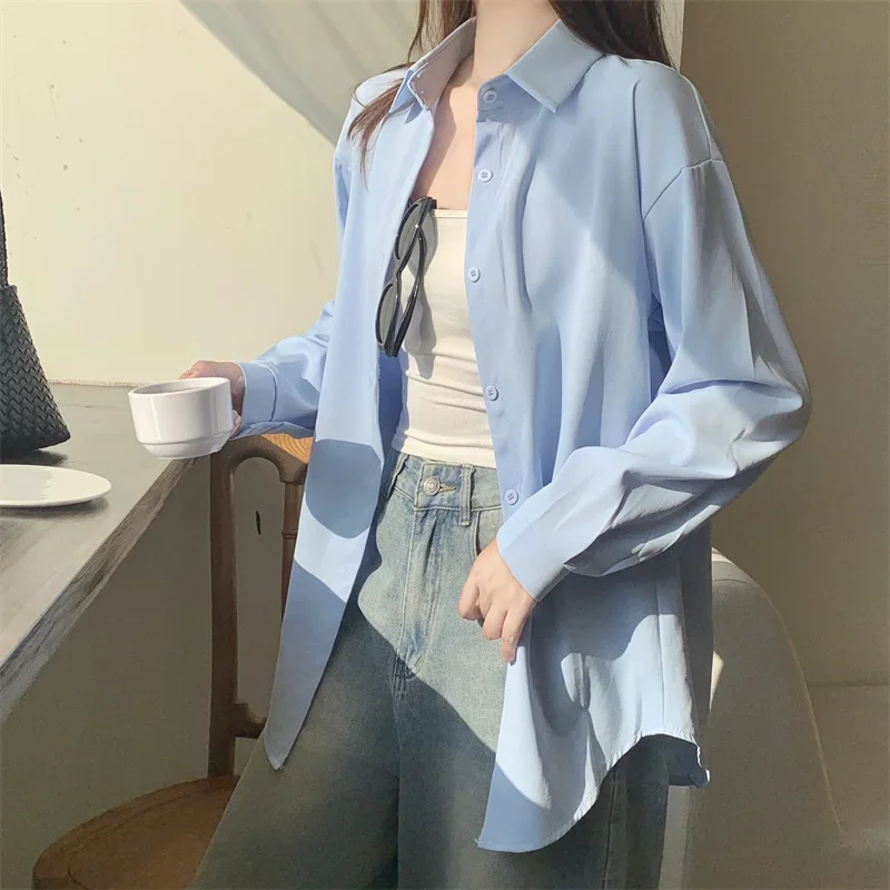 Zjaiss 2025 Herfst Nieuwe Lange Mouw Losse Dames Shirt Vrouwen Elegante Shirts Polo Kantoor Slijtage Knop Vrouw Blouse Solid Tops