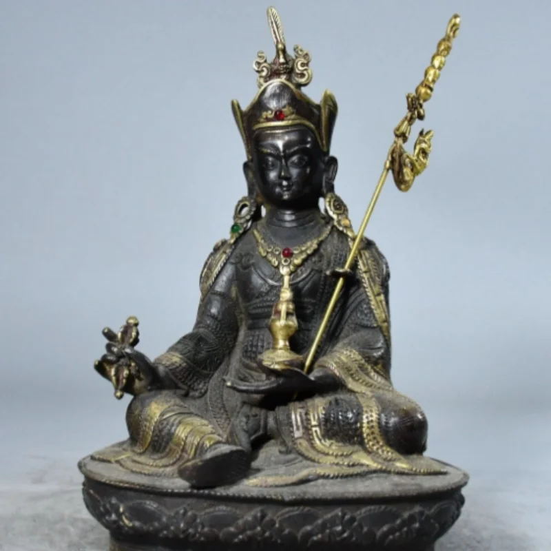 Tibetan Buddhist Vintage Brass Gilt Padmasambhava Buddha Statue - Oriental Protection & Blessing Display, Feng Shui Craft