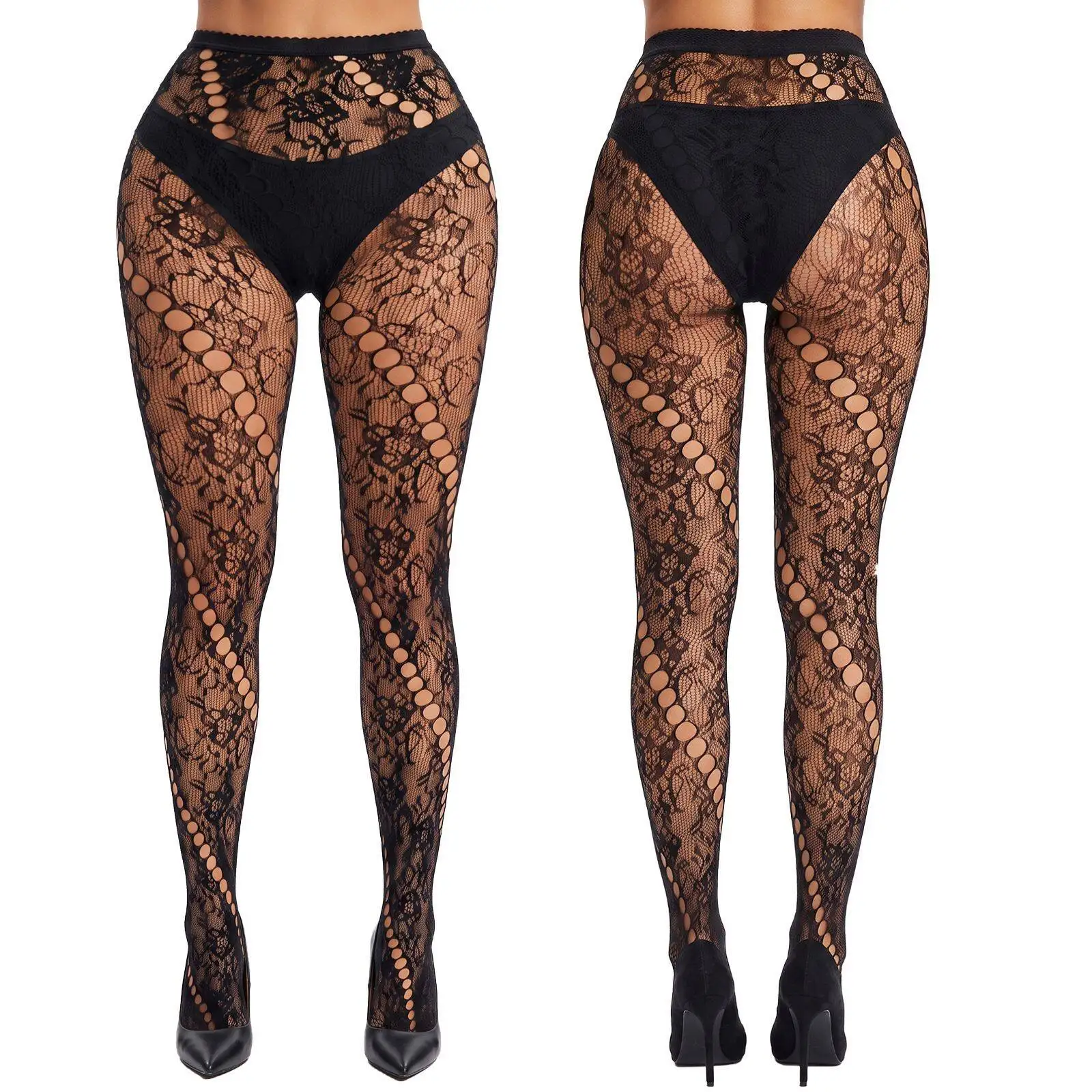 Fashion Beach Plus Size Sheer Featuring A Hollow Out Jacquard Design Underwear Sexy See Sexy Through Woman Fishnet Stockings