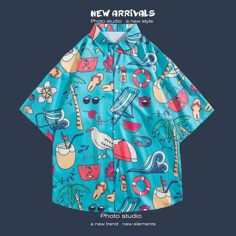

Men Aloha Style Exotic Floral Print Shirt, Short Sleeve Loose Casual Top, Summer Seaside Vacation Daily Party Wear for Guys