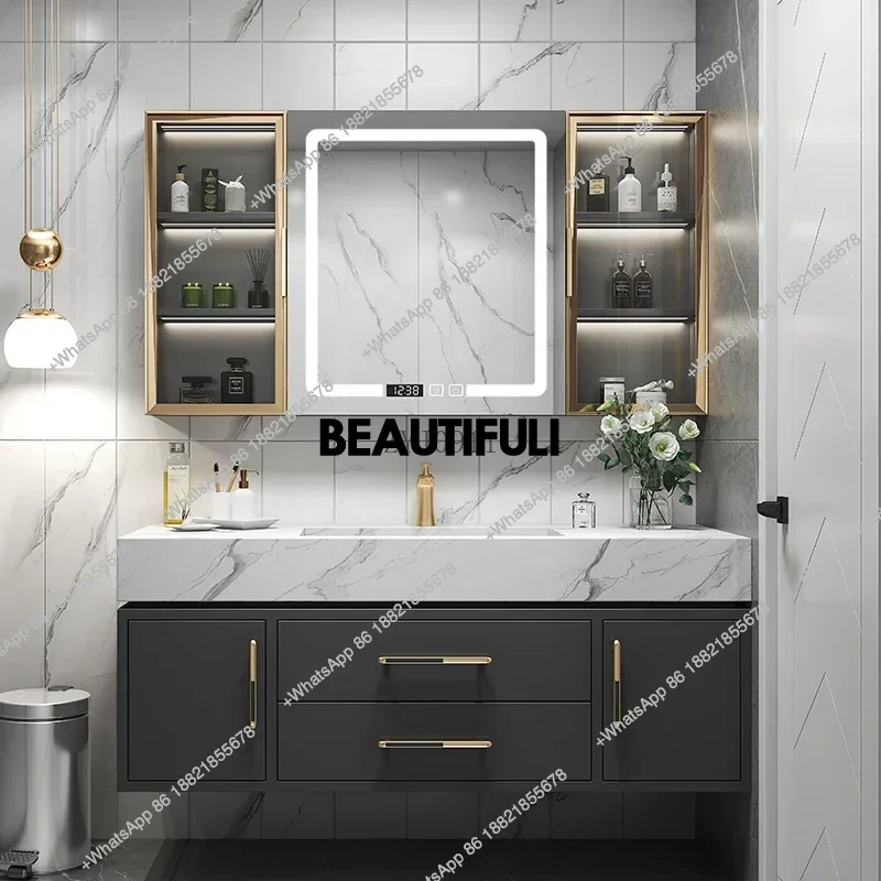 Bathroom Storage Wall  Column Shelf Multifunction Home Furniture Space Saving Salon Station Locker Mirrors Sinks