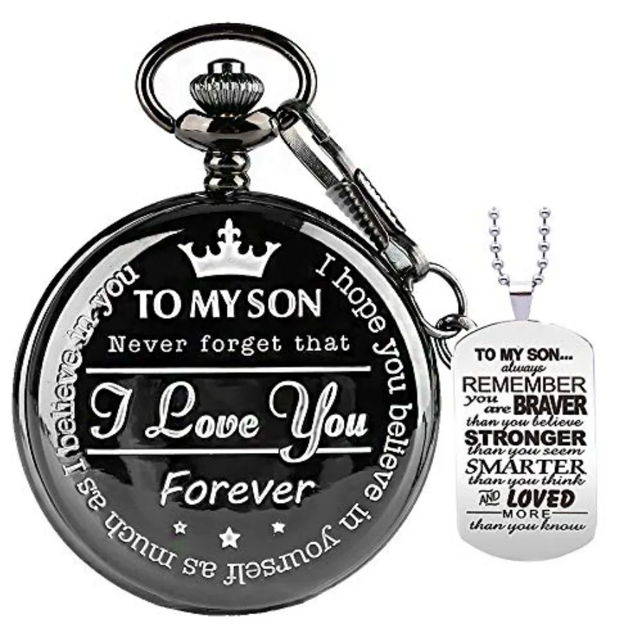 

Udaney My-Son Pocket Watch - Engraved Gift for Him, Graduation Gift for Men with Box and Necklace Chain