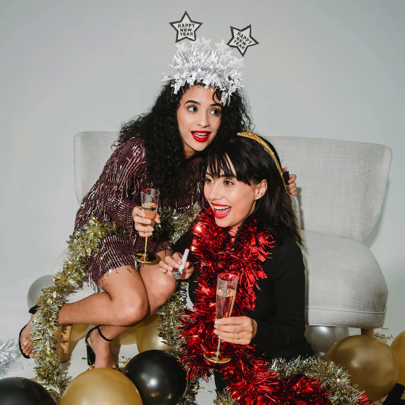 

2Pcs New Year Star Headband Glitter Happy New Year 2026 Hair Accessory Festive Party Supplies for Celebration Gatherings Bopper