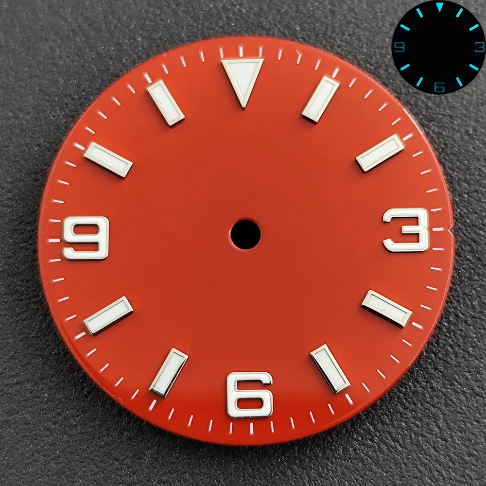 قرص رقمي 28.5 ملم مناسب لحركة NH35 Miyota8215ET2824 أزرق وأخضر مضيء NH35 قطع غيار ساعة المؤشر