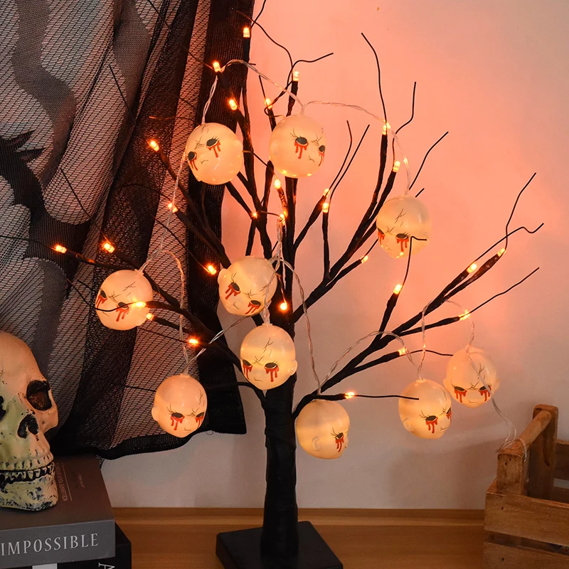 1.5m Halloween LED String Lights Glowing Pumpkin Ghost Spider Web Skull Light Outdoor Hanging Garland Halloween Party Decoration