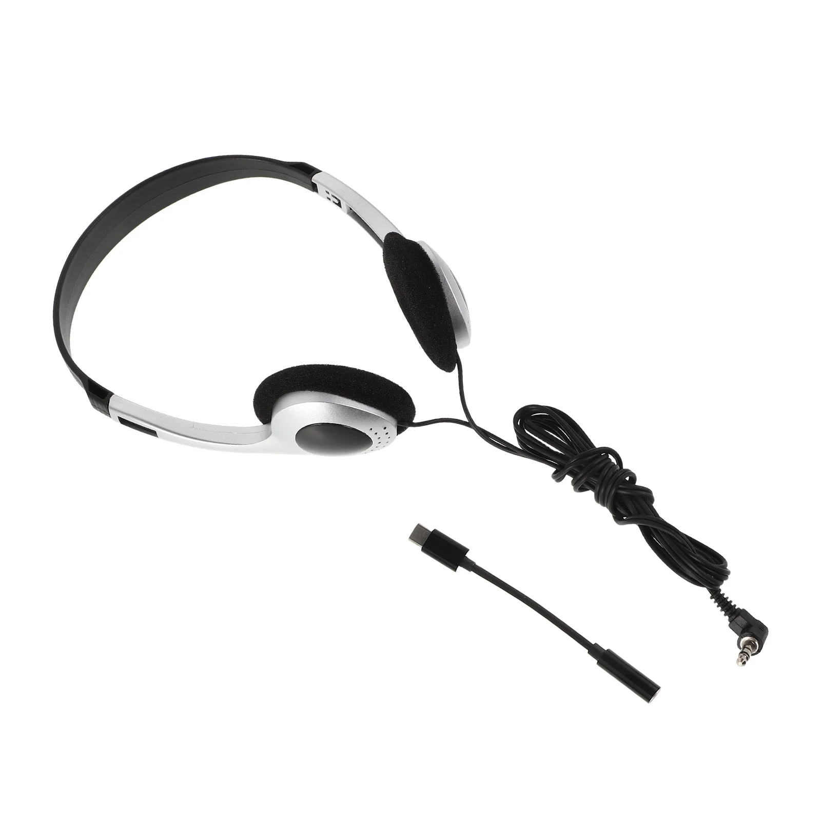 

Wired Retro Silver on Ear Headphones for Computers Phones Tablets School Library Travel Lightweight Comfortable