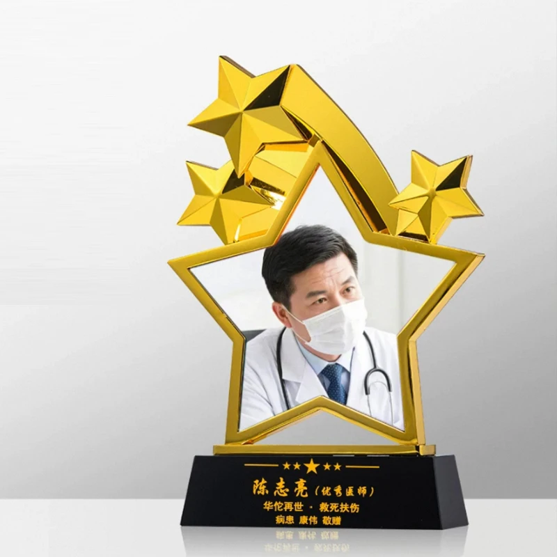 Trophée personnalisé en cristal avec impression couleur pentagramme, récompenses Or, Argent, Cuivre, décorations souvenirs pour employés exceptionnels, 1 pièce