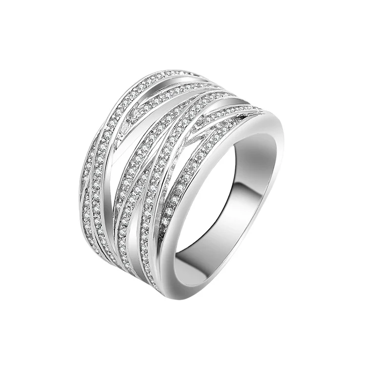 

Personality Women Zircon Ring Cross Wide 925 Sterling Silver Ring