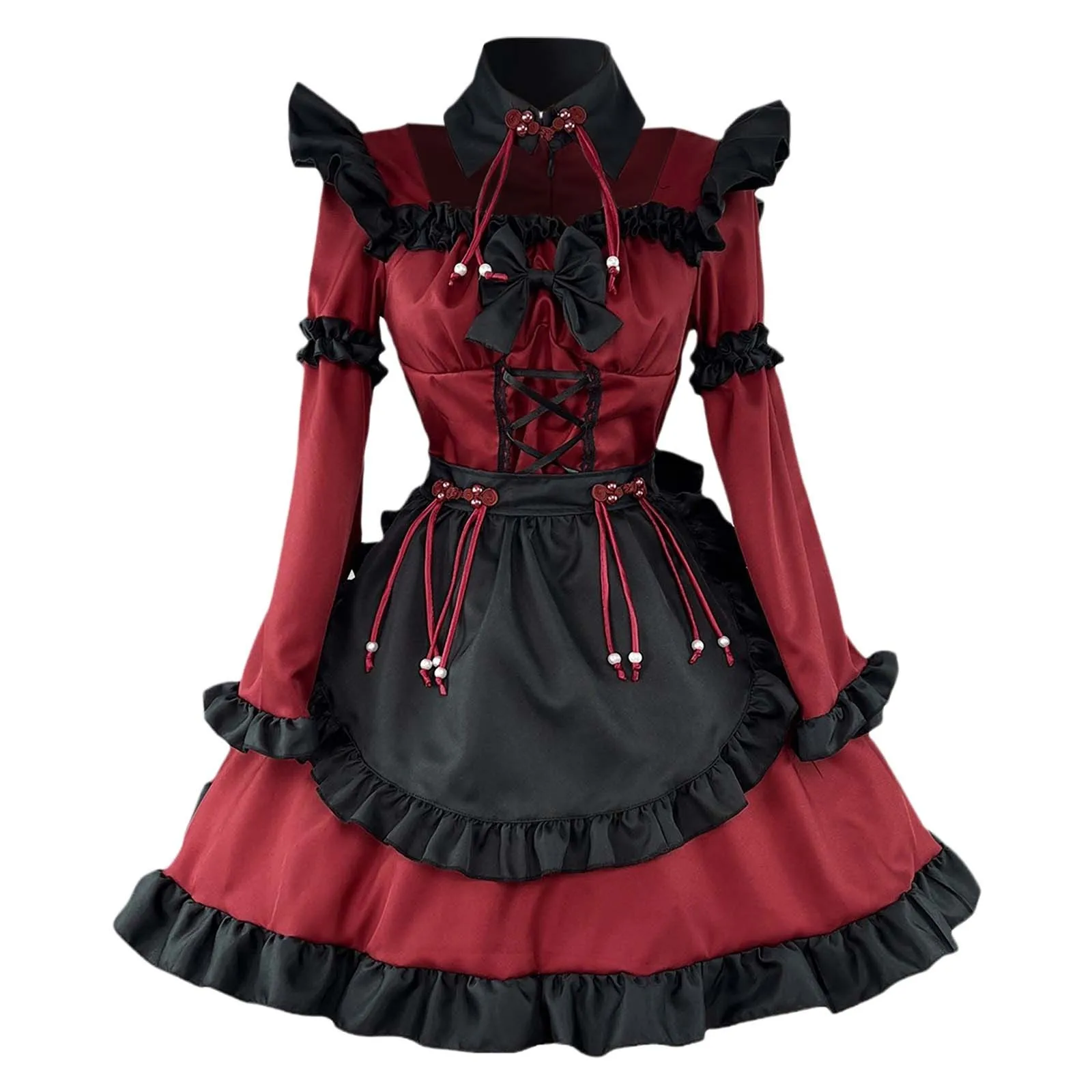 Vestido de sirvienta gótico de Halloween, disfraz de Cosplay de Anime del pequeño diablo, vestido de sirvienta rojo para niña, disfraces de fiesta de sirvienta de tendencia para niña