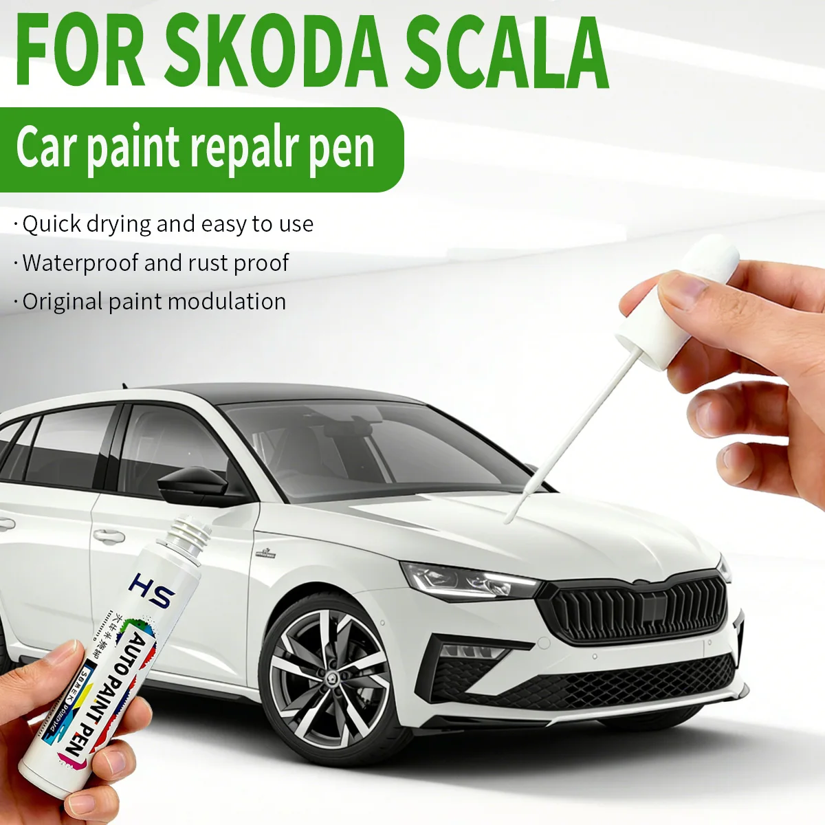 

Ручка-корректор для удаления царапин и ремонта лакокрасочного покрытия Skoda Scala: Moon White, Candy White, Maple Brown, Race Blue, Rallye Green, Velvet Red, Silver