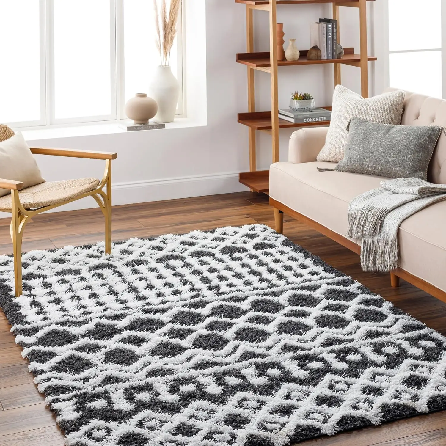 

Livabliss Hapsburg Moroccan Shag Area Rug,7'10" x 10'3",Black/White bedroom decor tapioqueira e peneira de tapioca