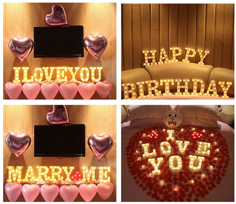 Luminous LED Letter Night Light Creative 26 English Alphabet Battery Lamp Romantic Wedding Party Decoration Christmas Gift 16cm