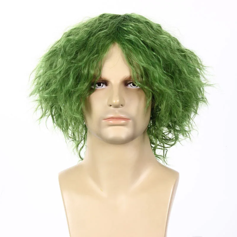 Anxin Brand Synthetic Fiber Wig: Fluffy and Messy Short Curly Hairstyle, with Voluminous and Naturally Textured Curls; Available in Green/Orange Dual Colors; Made of High-Quality Synthetic Fiber Material, Comfortable to Wear and Easy to Manage; a Fashionable Item Suitable for Adult Men and Women for Cosplay Fantasy Character Recreation, Party-Themed Personalized Dressing, and Trendy Styling for Events
