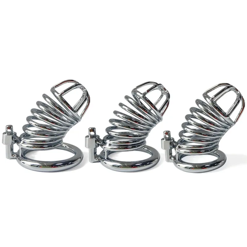 الفولاذ المقاوم للصدأ جهاز العفة الذكور جوفاء تنفس قفص القضيب مجرى البول قفل حلقة الكبار لعبة الجنس للرجال القضيب كم