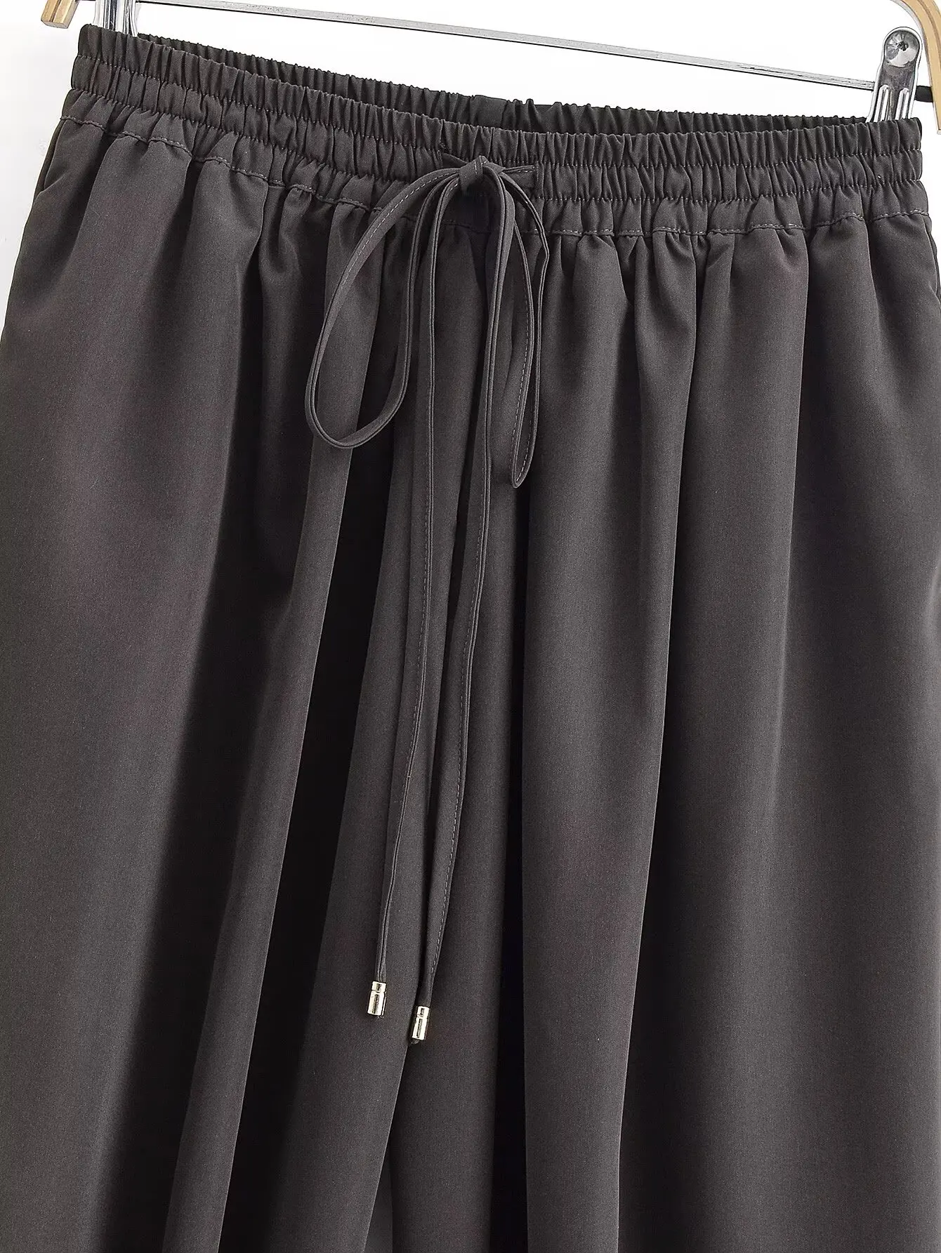 Pantalones acampanados atados con lazo para primavera y otoño para mujer, pantalones con cordones en la cintura liso elástico a la moda para mujer, pantalones de ocio de calle altos para mujer