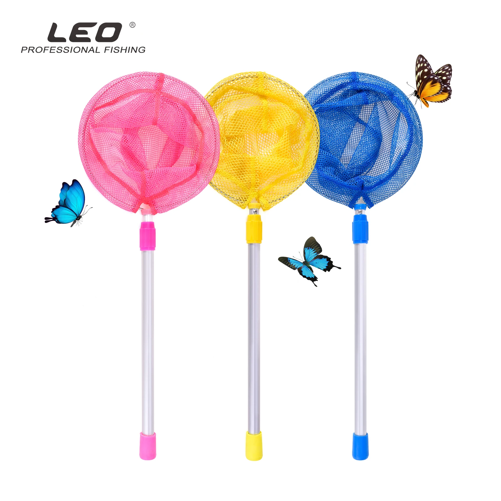 LEOFISHING Fishing 2 Sections Telescopic Rod Foldable Aluminum Alloy Hand Net 86CM 3 Colors Children Fishing Accessories