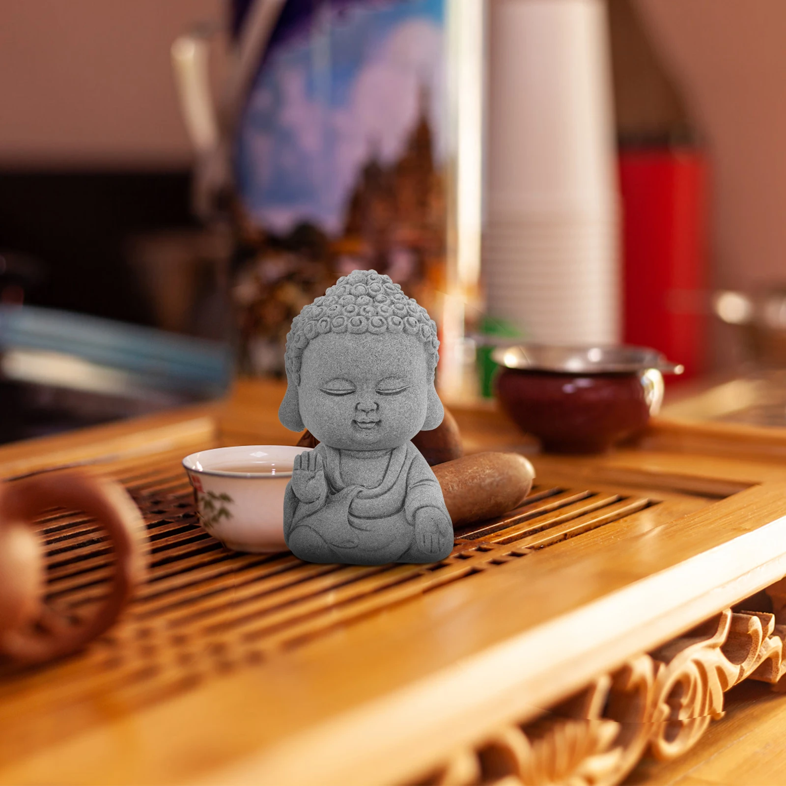

Buddha Statue Decor Spiritual Feng Shui Zen Garden Indoor Desktop Retro Sandstone Handcrafted Detailed Traditional