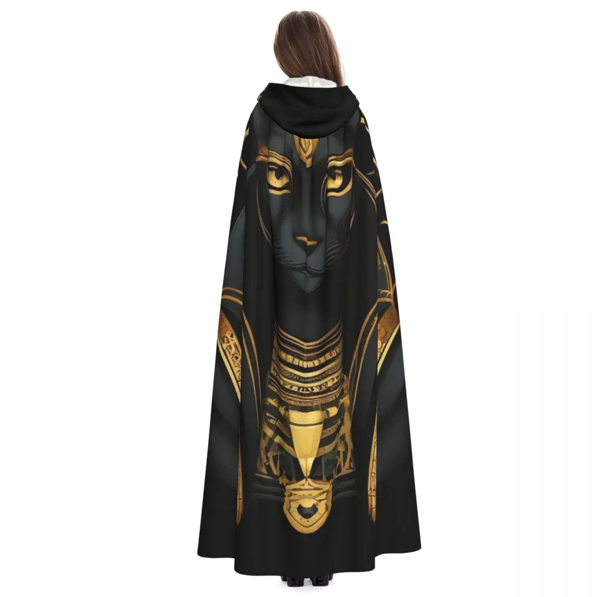Vintage Egyptian Cat Goddess Bastet Long Hooded Cloak Witch Medieval Costume Cosplay Cape HalloweenCoat Adult Unisex - view 4