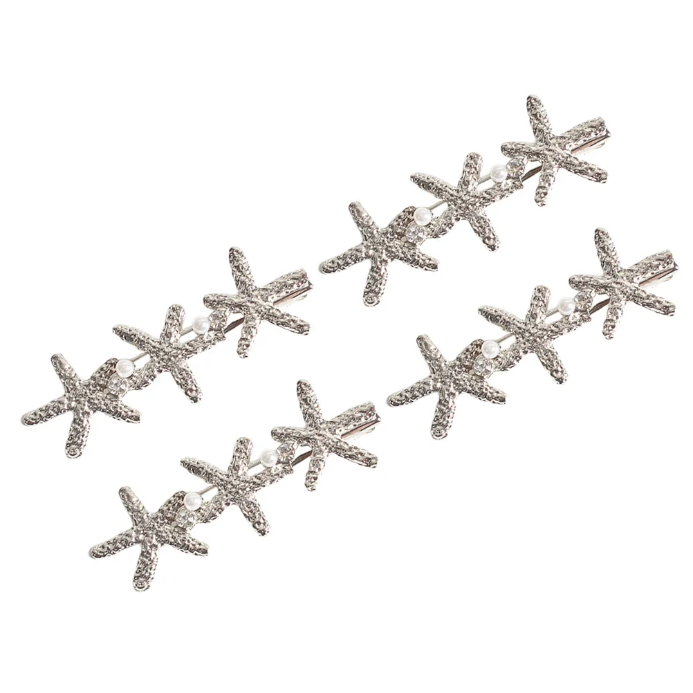 

4 шт., заколки для волос с морской звездой, серебряная инкрустация жемчугом, стильные заколки в стиле ретро, аксессуары для волос для женщин и девочек, подходят для свадебной вечеринки