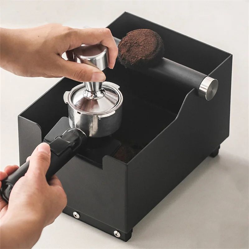 2 IN 1 Coffee Knock Box Large Coffee Grounds Knock Box Stainless Steel Powder Tamping Station Base Container for Coffee Shops