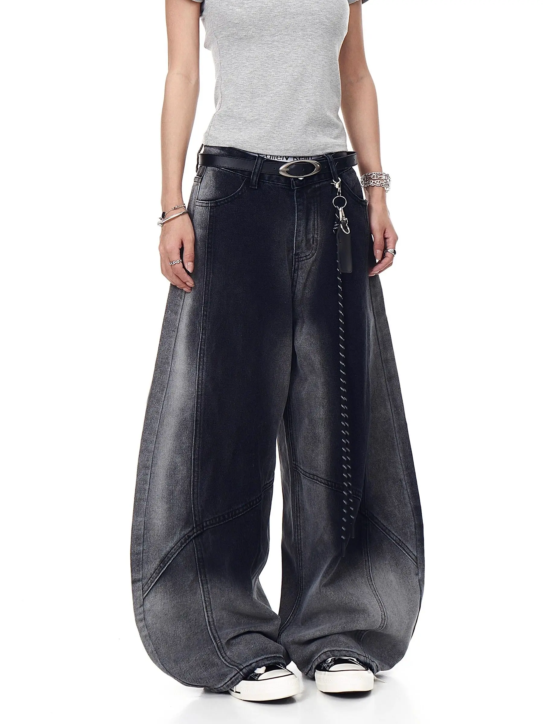 

Женские черные готические мешковатые джинсы-карго Y2K в японском стиле Harajuku High Street 90-х Эстетический стиль 2000-х Широкие джинсы Брюки Одежда