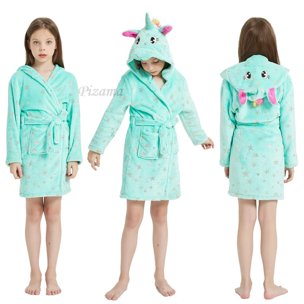 Girls Blue Star Print Bathrobe Children's Pijama Infantil Girls Unicorn Kigurumi Nightgowns Kids Sleepwear Pyjamas Bath Robes