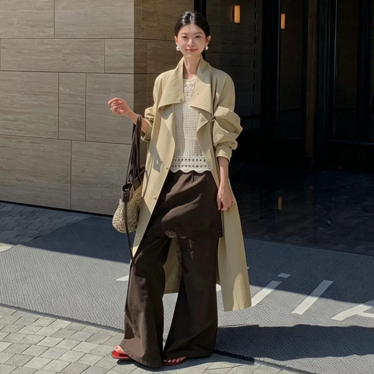 RU 2026 New Fashion Ladies Maxi Wind Coat Snap Button Pocket Loose Fit Outerwear For Autumn Daily Street Outfit