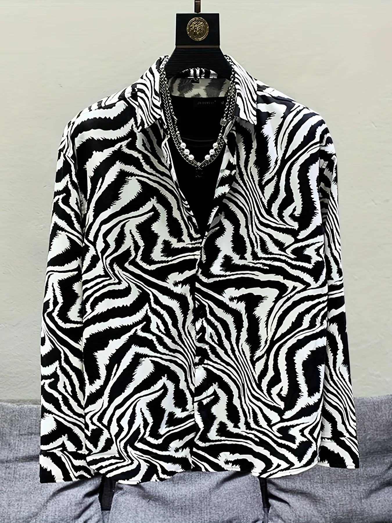 Men'S Trendy Retro Long-Sleeve Shirt with a Zebra Pattern for Spring And Summer in The Middle East, Wrinkle-Free And Lightweight