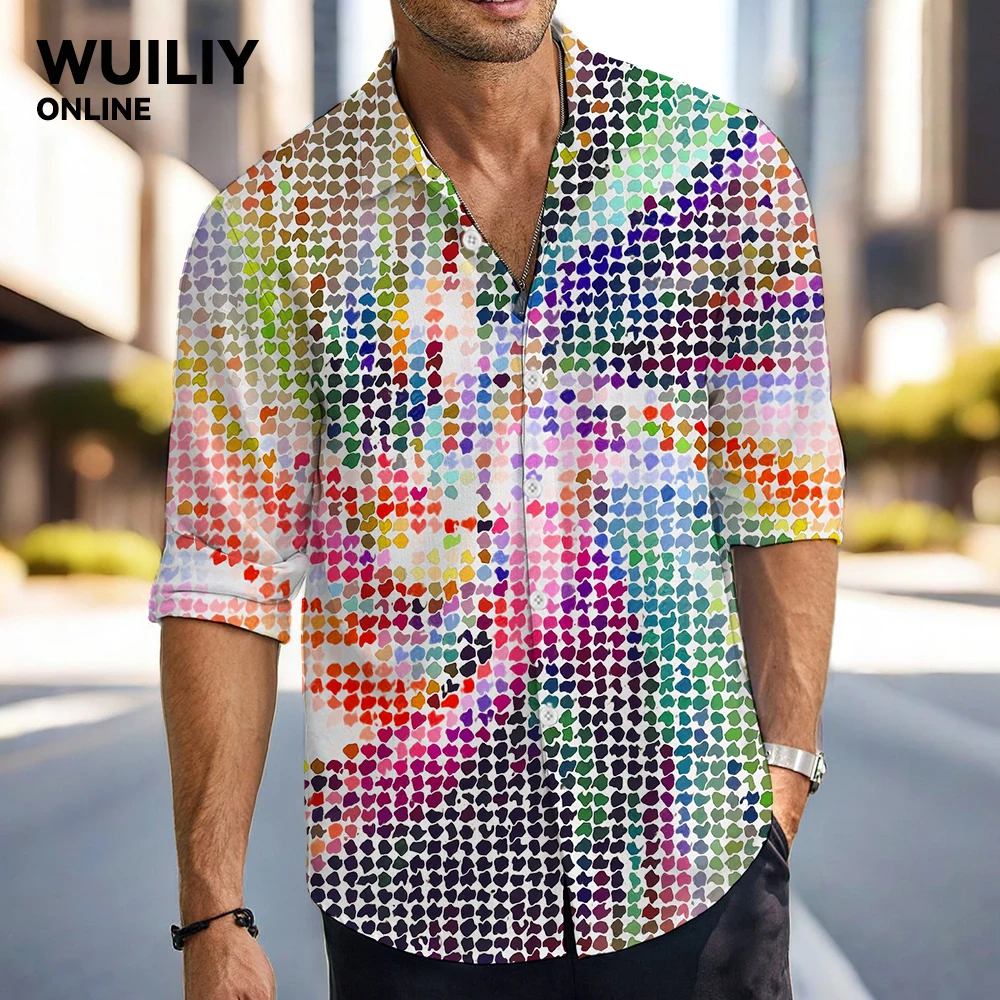 Men Rainbow Wave Point Graphic Long Sleeve Button Down Shirt Casual Colorful Printed Pattern Women 3D Shirts With Pocket